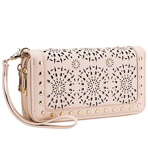 Heaye Unicorn Wallet Hollow Floral Wristlet Zip Around Pouch with Perforated Stud