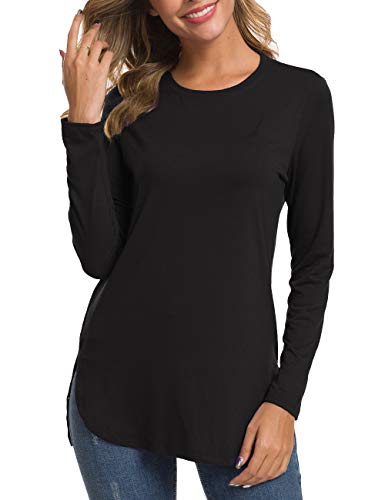 Herou Women's Casual Long Sleeve T Shirt Crewneck With Side Split Fall Pullover Loose Tunic Sweater Tops - Image 3