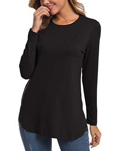 Herou Women's Casual Long Sleeve T Shirt Crewneck With Side Split Fall Pullover Loose Tunic Sweater Tops