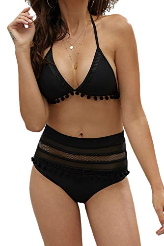 Heymiss Womens High Waisted Bikini Set Stripe Tassel Halter Two Pieces Swimsuits - Image 3