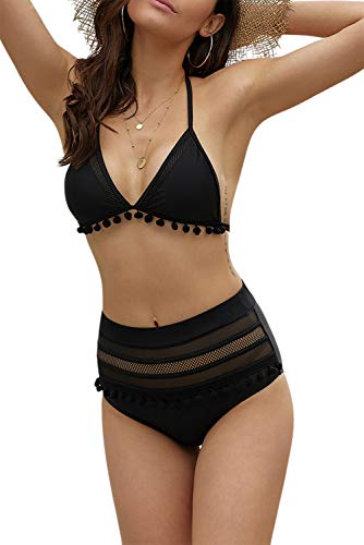 Heymiss Womens High Waisted Bikini Set Stripe Tassel Halter Two Pieces Swimsuits - Image 4