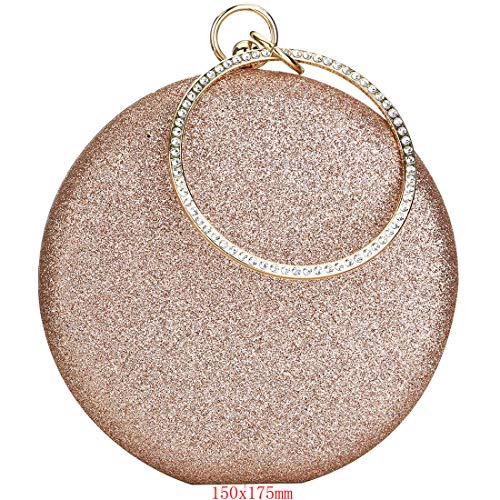 Women Top Handle Handbags Tote Bag Purse Clutch Bag With Chain Circular Ring With Rhinestone (Black) - Image 4