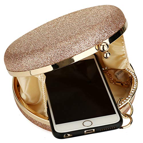 Women Top Handle Handbags Tote Bag Purse Clutch Bag With Chain Circular Ring With Rhinestone (Black) - Image 5
