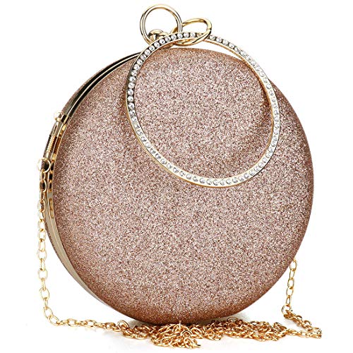 Women Top Handle Handbags Tote Bag Purse Clutch Bag With Chain Circular Ring With Rhinestone (Black) - Image 6