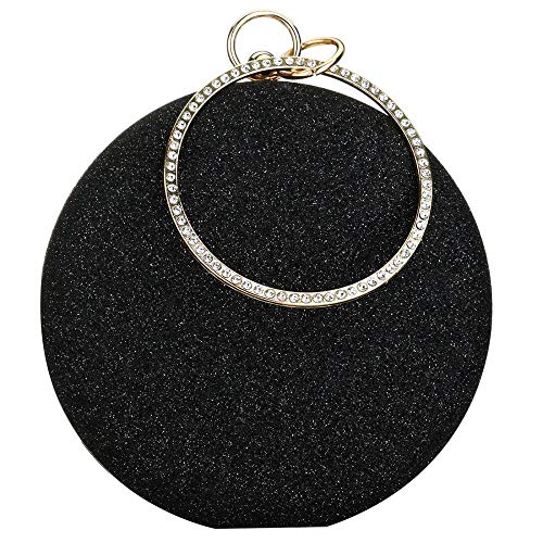 Women Top Handle Handbags Tote Bag Purse Clutch Bag With Chain Circular Ring With Rhinestone (Black)