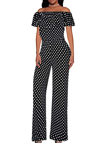 HYBRID Women's Dressy Elegant Comfy Stretch Pull On Off Shoulder High Waist Wide Leg Pants Fashion Jumpsuit Romper