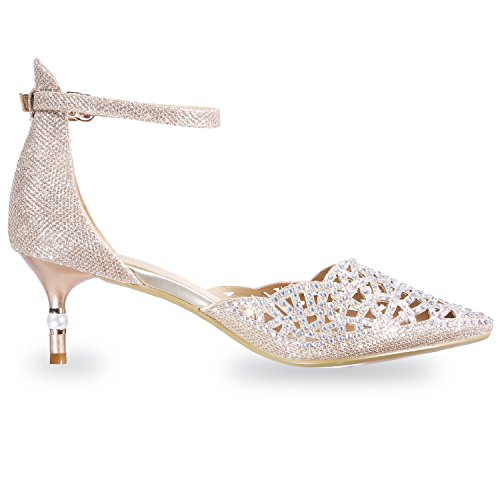 IDIFU Women's IN2 Candice Wedding Rhinestones Sequins Low Kitten Heels Pumps Dress Evening Shoes for Women Bridal Bride - Image 7