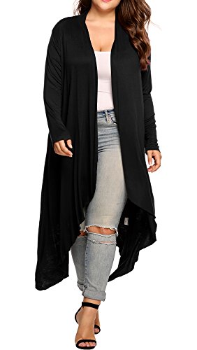 IN'VOLAND Women's Plus Size Cardigan Long Sleeve Open Front Drape Cardigans Lightweight Long Duster(L-5XL)