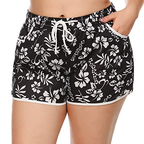 IN'VOLAND Women's Plus Size Floral Print Beach Shorts with Pockets-Quick Dry Summer Swimmwear Shorts - Image 3