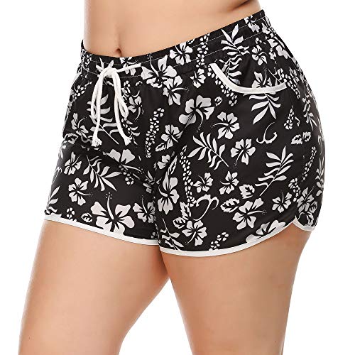 IN'VOLAND Women's Plus Size Floral Print Beach Shorts with Pockets-Quick Dry Summer Swimmwear Shorts - Image 4