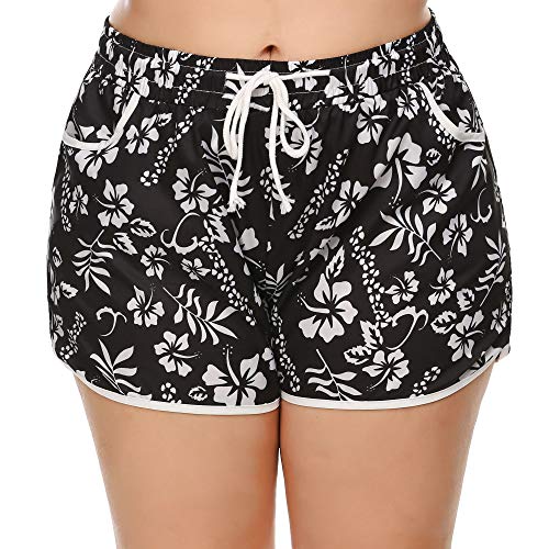 IN'VOLAND Women's Plus Size Floral Print Beach Shorts with Pockets-Quick Dry Summer Swimmwear Shorts