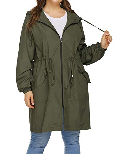 IN'VOLAND Women's Rain Jacket Plus Size Long Raincoat Lightweight Hooded Windbreaker Waterproof Jackets with Pockets - Image 3