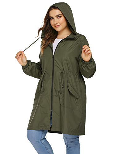 IN'VOLAND Women's Rain Jacket Plus Size Long Raincoat Lightweight Hooded Windbreaker Waterproof Jackets with Pockets - Image 4