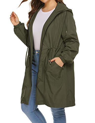 IN'VOLAND Women's Rain Jacket Plus Size Long Raincoat Lightweight Hooded Windbreaker Waterproof Jackets with Pockets - Image 6