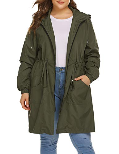 IN'VOLAND Women's Rain Jacket Plus Size Long Raincoat Lightweight Hooded Windbreaker Waterproof Jackets with Pockets