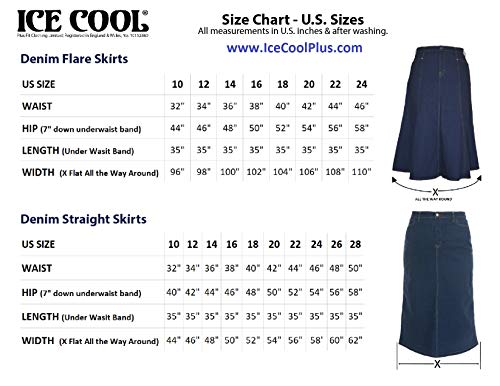 Ice Cool Ladies Long Flared Indigo Stretch Denim Skirt - Sizes 4 to 22. in 30" and 35" Length - Image 6
