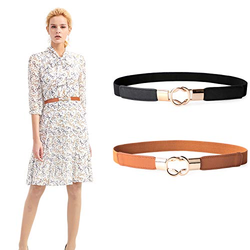 JASGOOD 2 Pack 3 Pack Women Retro Elastic Stretchy Metal Buckle Skinny Waist Belt 1 inch Wide - Image 3
