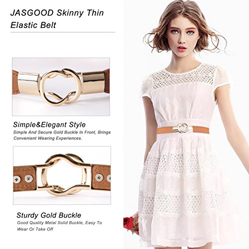 JASGOOD 2 Pack 3 Pack Women Retro Elastic Stretchy Metal Buckle Skinny Waist Belt 1 inch Wide - Image 4