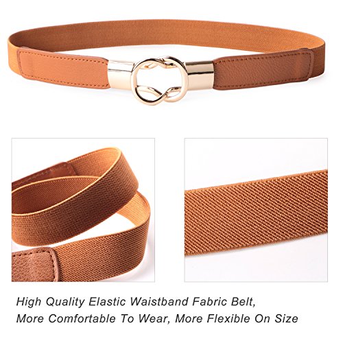 JASGOOD 2 Pack 3 Pack Women Retro Elastic Stretchy Metal Buckle Skinny Waist Belt 1 inch Wide - Image 5