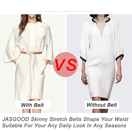 JASGOOD 2 Pack 3 Pack Women Retro Elastic Stretchy Metal Buckle Skinny Waist Belt 1 inch Wide - Image 6