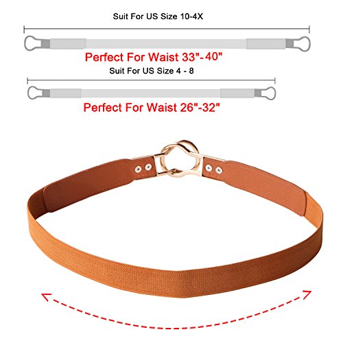 JASGOOD 2 Pack 3 Pack Women Retro Elastic Stretchy Metal Buckle Skinny Waist Belt 1 inch Wide - Image 7