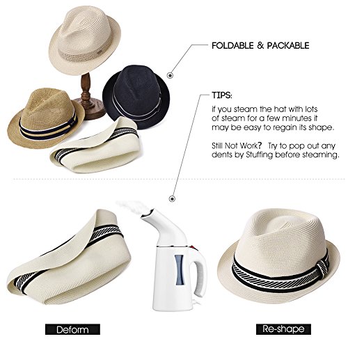Jeff & Aimy Mens Panama Straw Fedora Trilby Summer Beach Sunhat Short Brim Cuban Jazz Cap Foldable Beige 56-58CM - Image 7