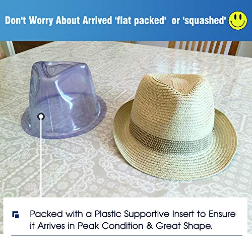Jeff & Aimy Mens Panama Straw Fedora Trilby Summer Beach Sunhat Short Brim Cuban Jazz Cap Foldable Beige 56-58CM - Image 8