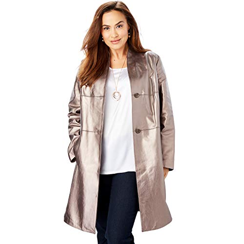 Jessica London Women's Plus Size Leather Swing Coat Leather Jacket - 12, Metallic Pewter Bronze