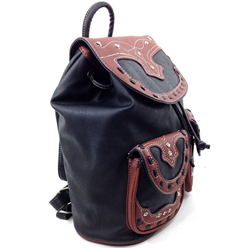 Justin West Trendy Western Rhinestone Leather Conceal Carry Top Handle Backpack Purse - Image 3