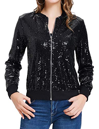 KANCY KOLE Womens Sequin Jacket Casual Long Sleeve Front Zip Party Bomber Blazer with Pockets S-2XL - Image 5