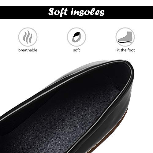 KARKEIN Women's Patent Leather Slip On Shoes Tassel Low Heel Penny Loafers Bowknot Oxford Shoes - Image 5