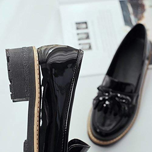 KARKEIN Women's Patent Leather Slip On Shoes Tassel Low Heel Penny Loafers Bowknot Oxford Shoes - Image 8