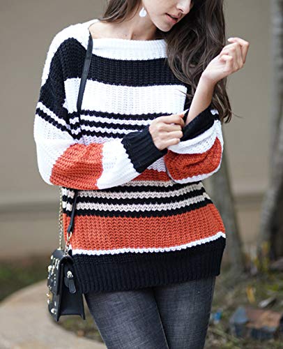 KIRUNDO 2023 Fall Winter Women's Striped Color Block Short Sweater Long Sleeve Crew Neck Casual Loose Knit Pullover Tops - Image 3