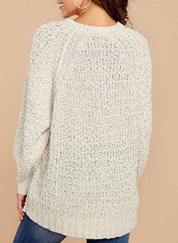 KIRUNDO 2023 Fall Winter Women's Fuzzy Popcorn Sweaters V Neck Long Sleeves Loose Fit Sweatshirt Solid Tops Pullover - Image 3