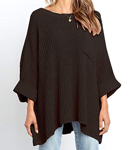 KIRUNDO Women’s Winter Long Knitted Sweater Dress Off Shoulder 3/4 Sleeves Oversized Loose Solid Color Pullover - Image 3