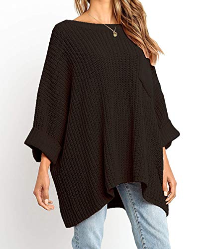 KIRUNDO Women’s Winter Long Knitted Sweater Dress Off Shoulder 3/4 Sleeves Oversized Loose Solid Color Pullover - Image 4