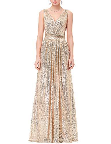 Kate Kasin Women Sequin Bridesmaid Dress Sleeveless Maxi Evening Prom Dresses - Image 3