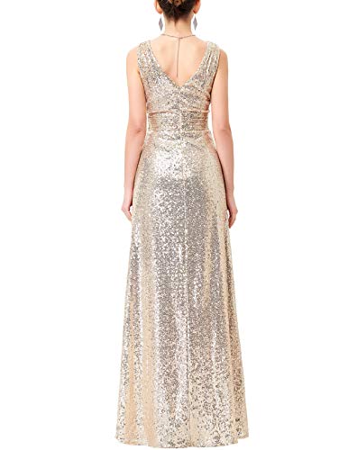 Kate Kasin Women Sequin Bridesmaid Dress Sleeveless Maxi Evening Prom Dresses - Image 4
