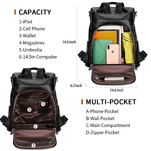 Kattee Backpack Purse Leather Anti-theft Rucksack Shoulder Bag Travel Bag for Women Large Daypack - Image 6