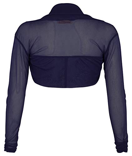 Womens Ruched Long Sleeve Sheer Mesh Shrug Bolero Sweater Cardigan Top - Image 3