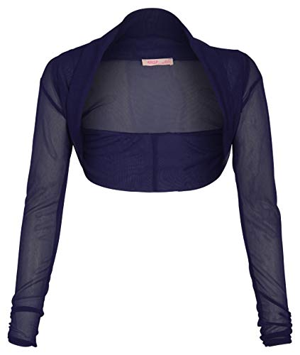 Womens Ruched Long Sleeve Sheer Mesh Shrug Bolero Sweater Cardigan Top