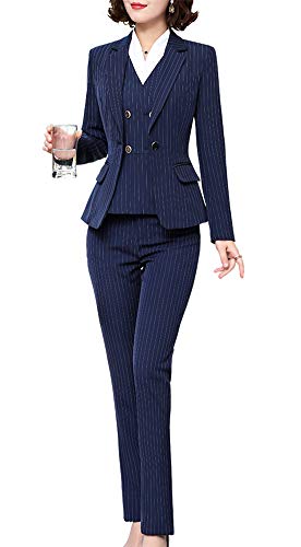 LISUEYNE Women’s Stripe Blazer Suit Slim Office Lady Business Set Blazer Jacket,Pant/Skirt