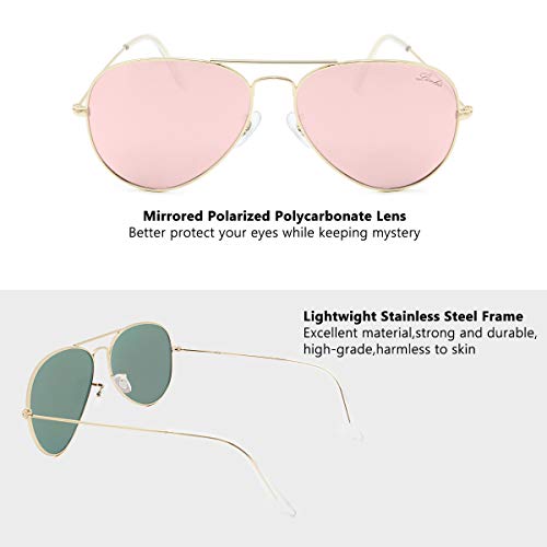 LIVHO Classic Aviator Sunglasses for Women Men Polarized,Metal Frame Mirror UV Lens Protection(Gold Cherry powder, 58) - Image 3