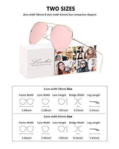 LIVHO Classic Aviator Sunglasses for Women Men Polarized,Metal Frame Mirror UV Lens Protection(Gold Cherry powder, 58) - Image 5