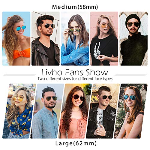 LIVHO Classic Aviator Sunglasses for Women Men Polarized,Metal Frame Mirror UV Lens Protection(Gold Cherry powder, 58) - Image 7