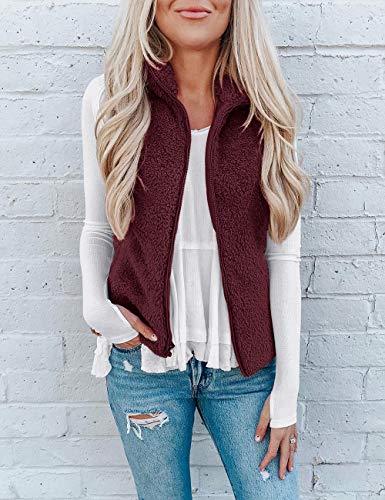 LOMON Womens Fuzzy Sherpa Fleece Jacket Lightweight Vest Cozy Sleeveless Cardigan Zipper Waistcoat Outerwear with Pocket - Image 3