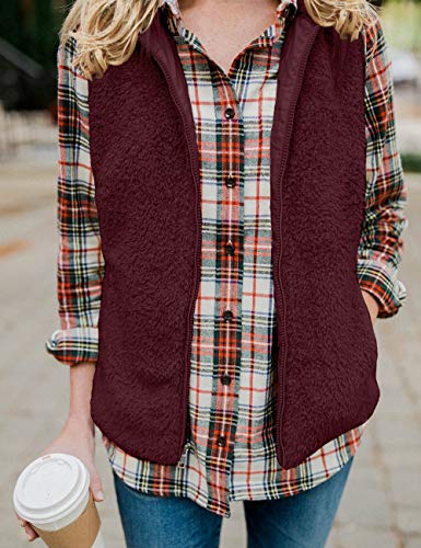 LOMON Womens Fuzzy Sherpa Fleece Jacket Lightweight Vest Cozy Sleeveless Cardigan Zipper Waistcoat Outerwear with Pocket - Image 4