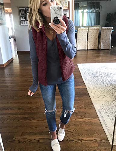 LOMON Womens Fuzzy Sherpa Fleece Jacket Lightweight Vest Cozy Sleeveless Cardigan Zipper Waistcoat Outerwear with Pocket - Image 6
