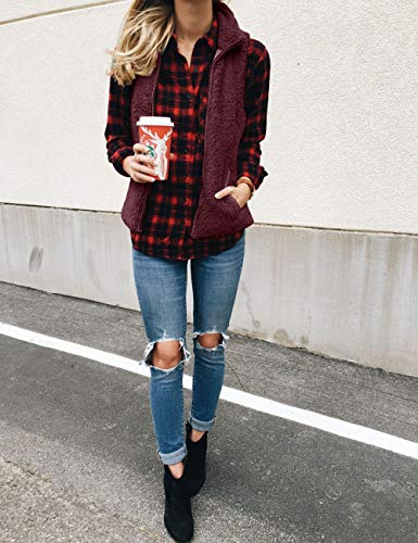 LOMON Womens Fuzzy Sherpa Fleece Jacket Lightweight Vest Cozy Sleeveless Cardigan Zipper Waistcoat Outerwear with Pocket - Image 7