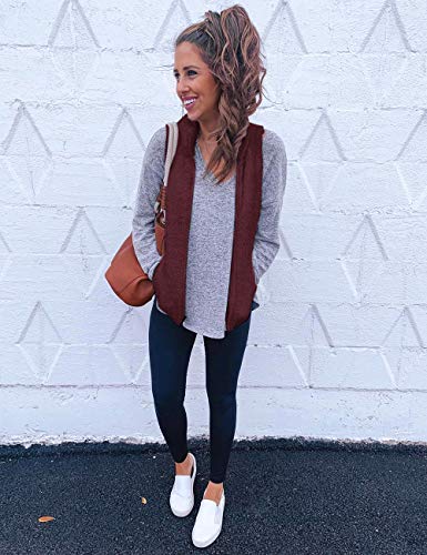 LOMON Womens Fuzzy Sherpa Fleece Jacket Lightweight Vest Cozy Sleeveless Cardigan Zipper Waistcoat Outerwear with Pocket - Image 8